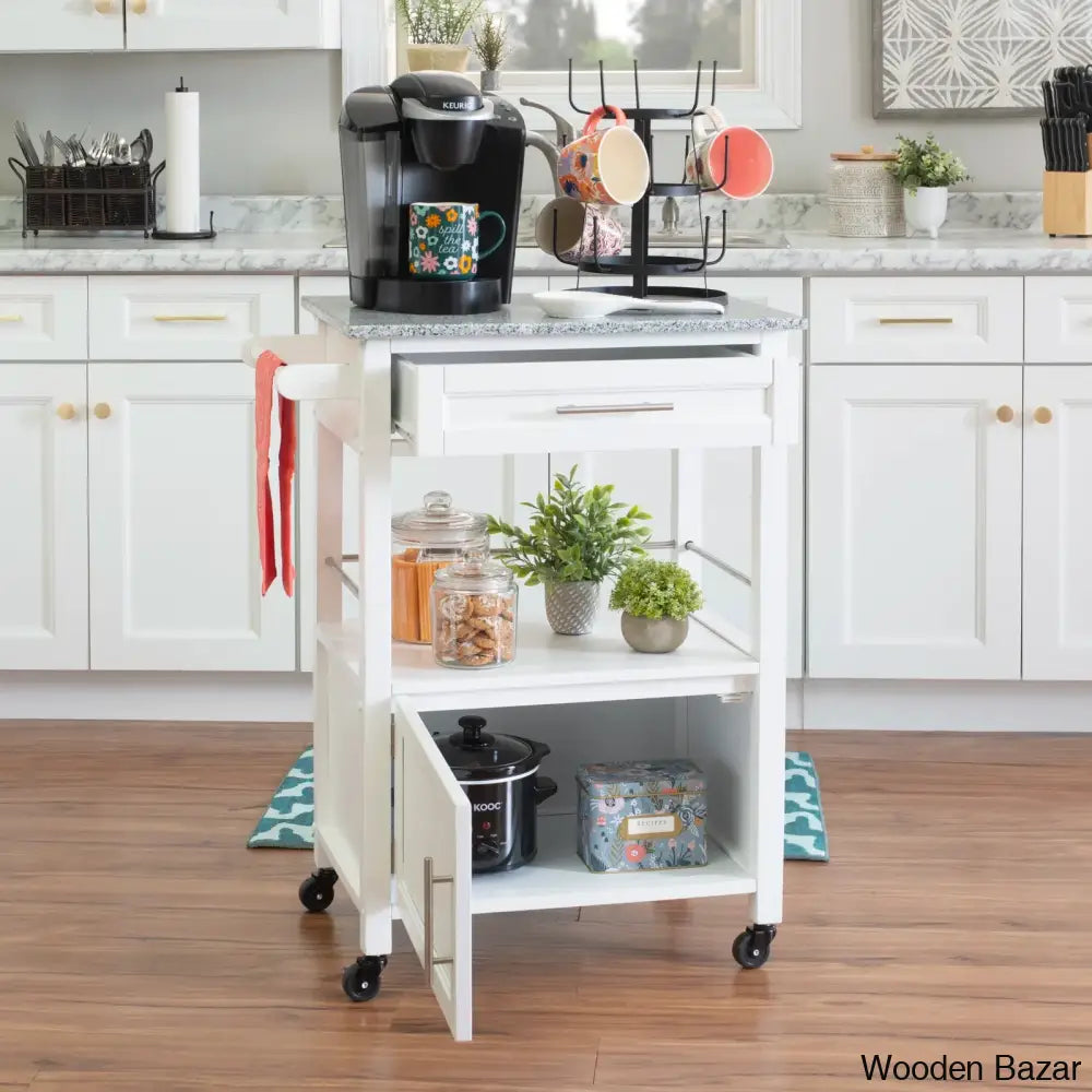 Sariol Granite Top Wood Kitchen Cart With Storage Trolley Cart Cabinet Kitchen Island Storage