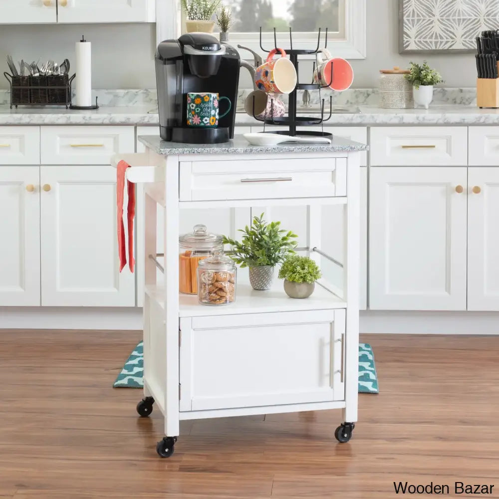 Sariol Granite Top Wood Kitchen Cart With Storage Trolley Cart Cabinet Kitchen Island Storage