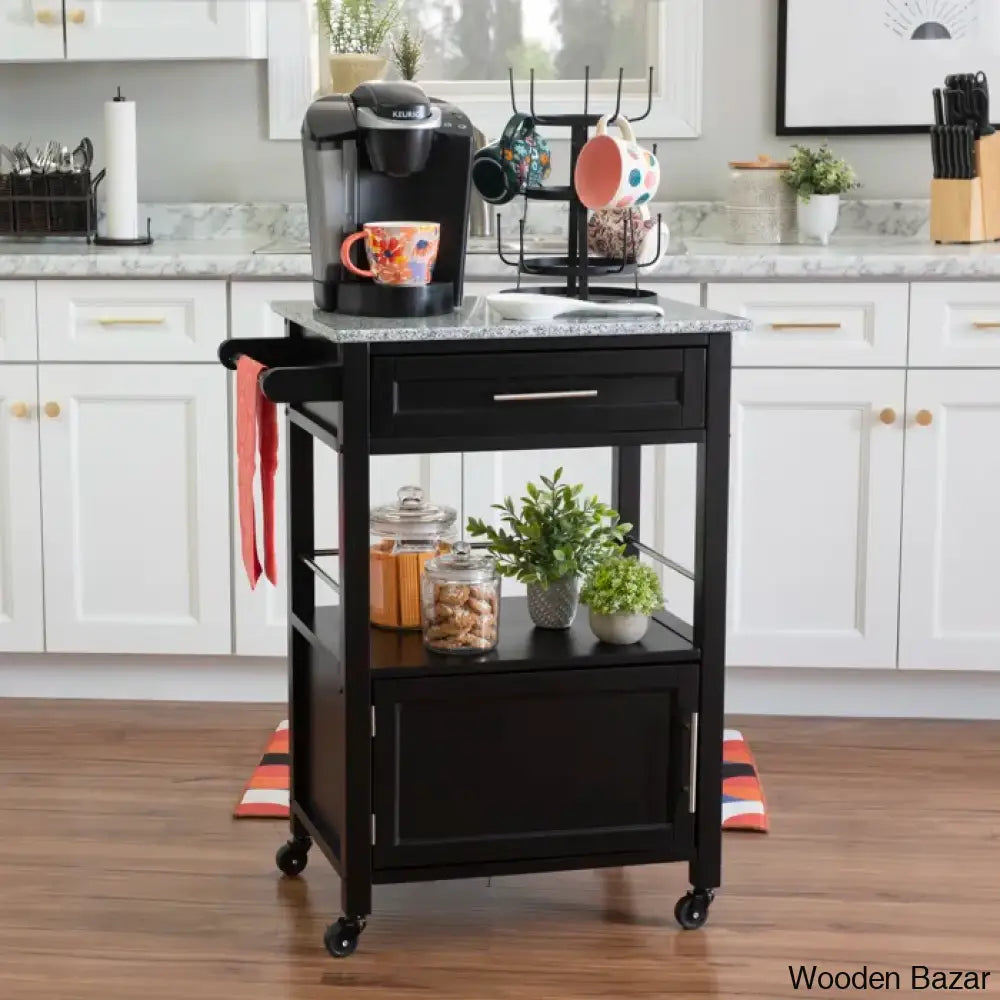 Sariol Granite Top Wood Kitchen Cart With Storage Trolley Cart Cabinet Kitchen Island Storage