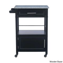 Sariol Granite Top Wood Kitchen Cart With Storage Trolley Cart Cabinet Kitchen Island Storage