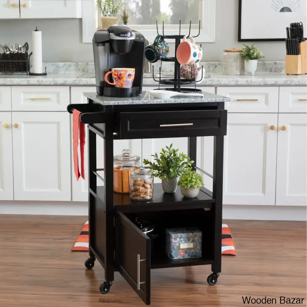 Sariol Granite Top Wood Kitchen Cart With Storage Trolley Cart Cabinet Kitchen Island Storage