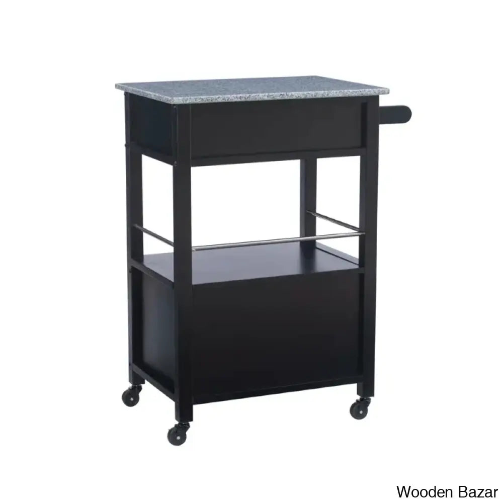 Sariol Granite Top Wood Kitchen Cart With Storage Trolley Cart Cabinet Kitchen Island Storage