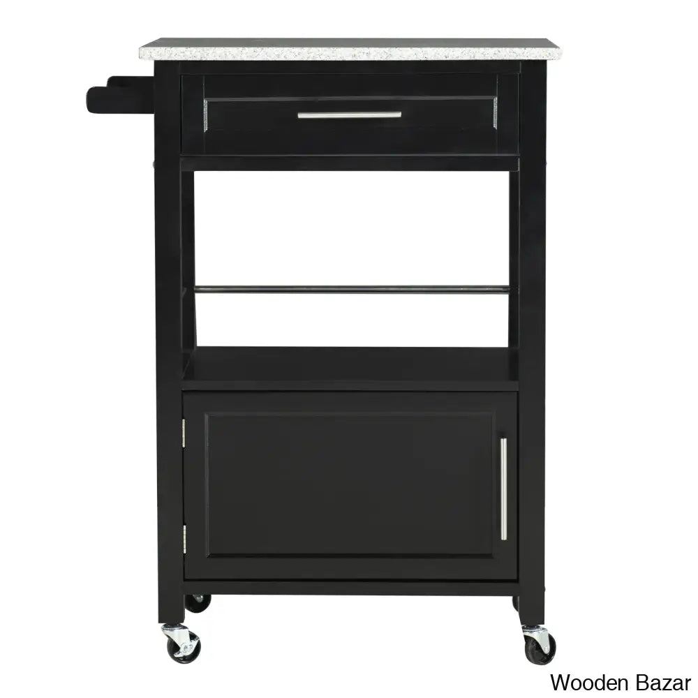 Sariol Granite Top Wood Kitchen Cart With Storage Trolley Cart Cabinet Kitchen Island Storage