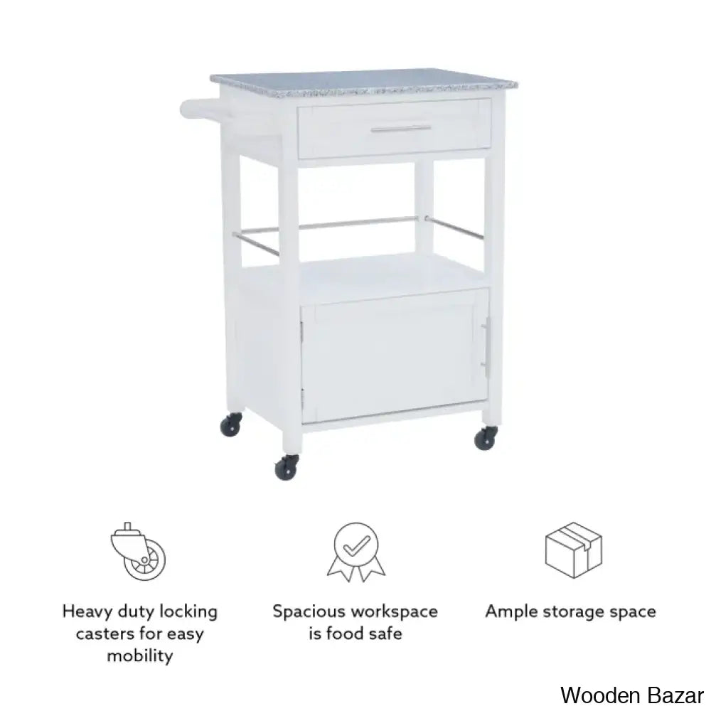 Sariol Granite Top Wood Kitchen Cart With Storage Trolley Cart Cabinet Kitchen Island Storage