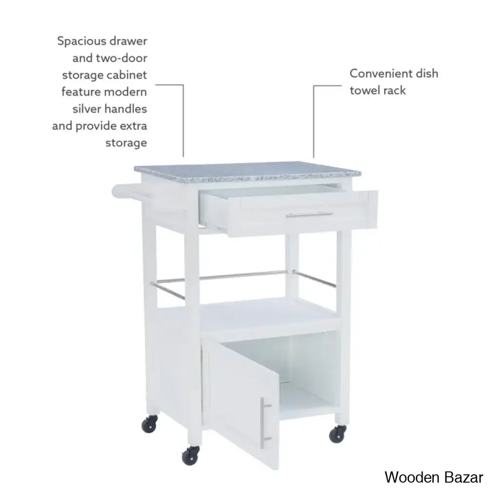 Sariol Granite Top Wood Kitchen Cart With Storage Trolley Cart Cabinet Kitchen Island Storage