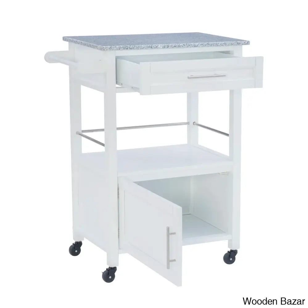 Sariol Granite Top Wood Kitchen Cart With Storage Trolley Cart Cabinet Kitchen Island Storage