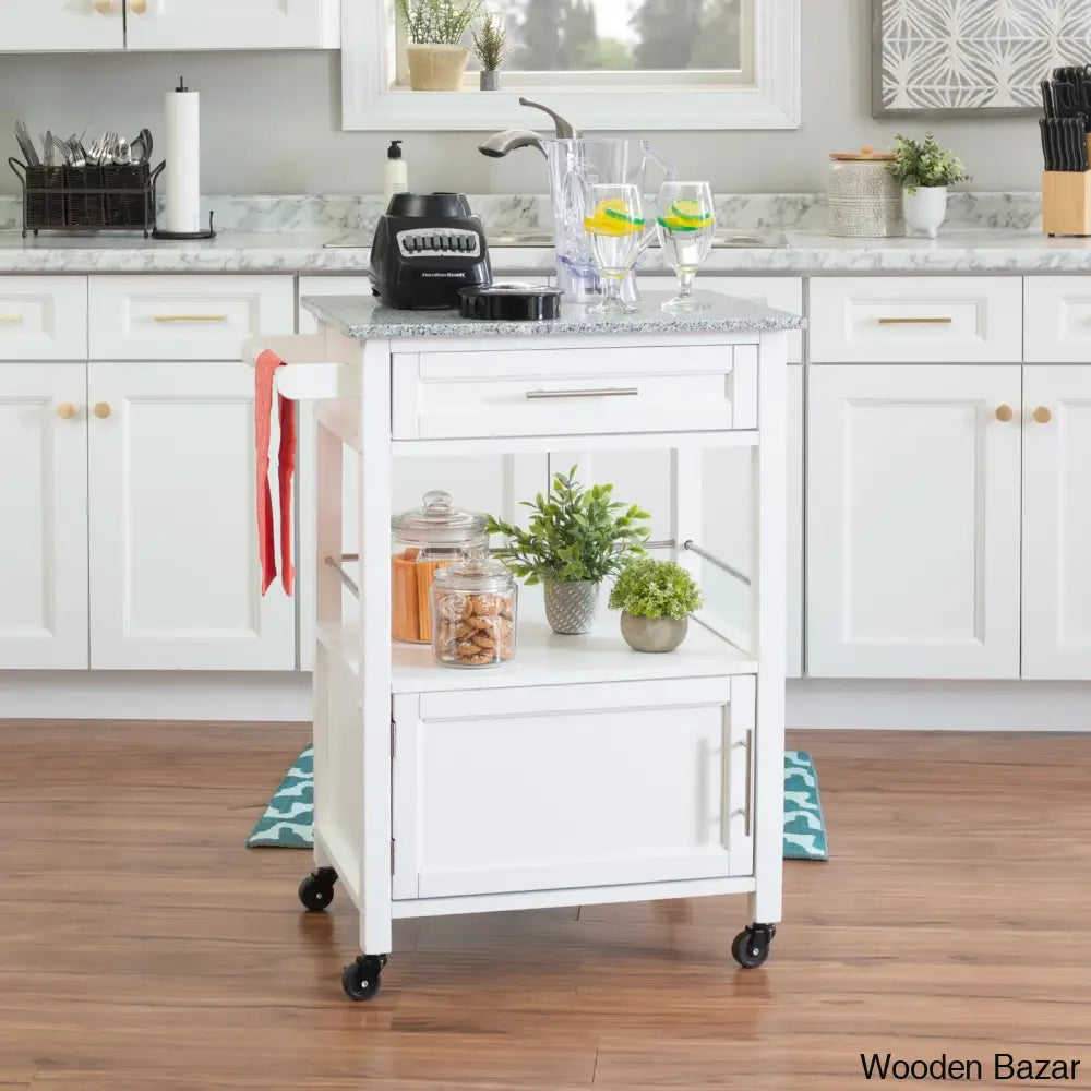 Sariol Granite Top Wood Kitchen Cart With Storage Trolley Cart Cabinet Kitchen Island Storage