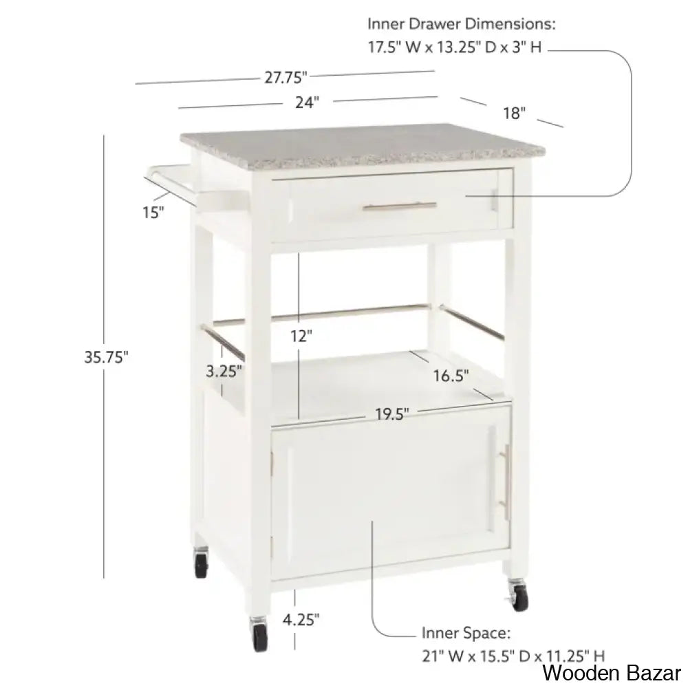 Sariol Granite Top Wood Kitchen Cart With Storage Trolley Cart Cabinet Kitchen Island Storage