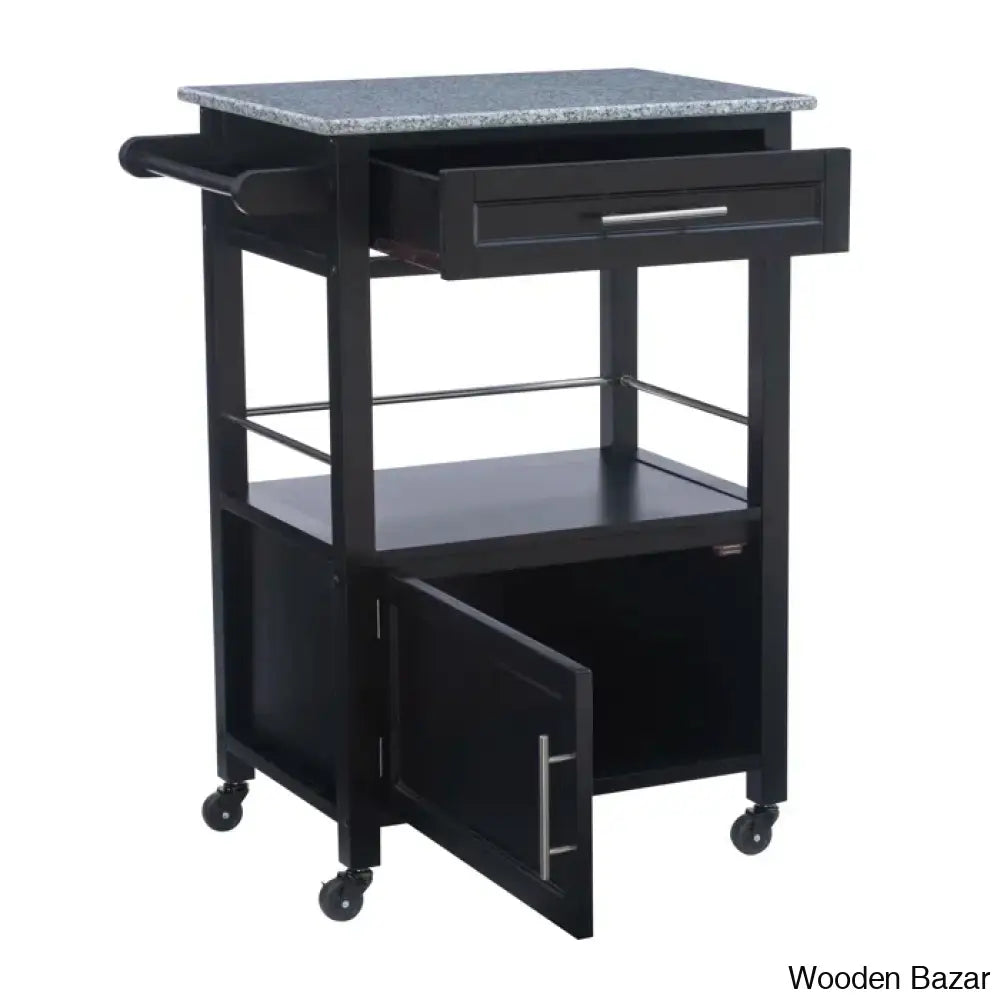 Sariol Granite Top Wood Kitchen Cart With Storage Trolley Cart Cabinet Kitchen Island Storage