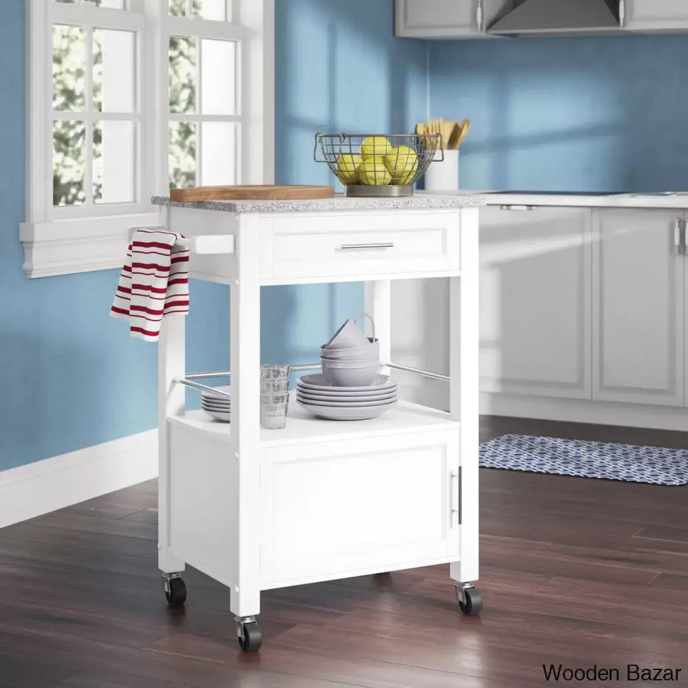 Sariol Granite Top Wood Kitchen Cart With Storage Trolley Cart Cabinet Kitchen Island Storage