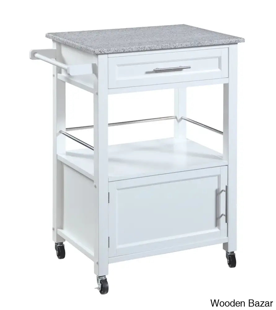 Sariol Granite Top Wood Kitchen Cart With Storage Trolley Cart Cabinet Kitchen Island Storage