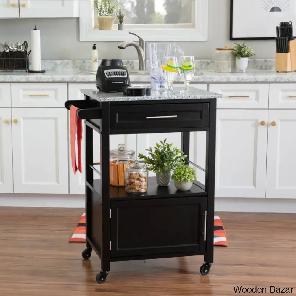 Sariol Granite Top Wood Kitchen Cart With Storage Trolley Cart Cabinet Kitchen Island Storage