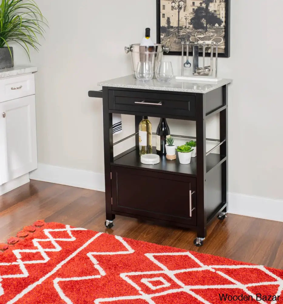 Sariol Granite Top Wood Kitchen Cart With Storage Trolley Cart Cabinet Kitchen Island Storage