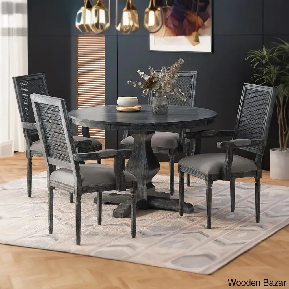 Scarlet Modern Round Black Wooden Dining Table Set