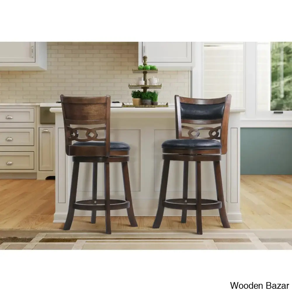 Scoggine Swivel Upholstered Counter And Bar Stool With Solid Wood Frame (Set Of 2) Black/Brown /