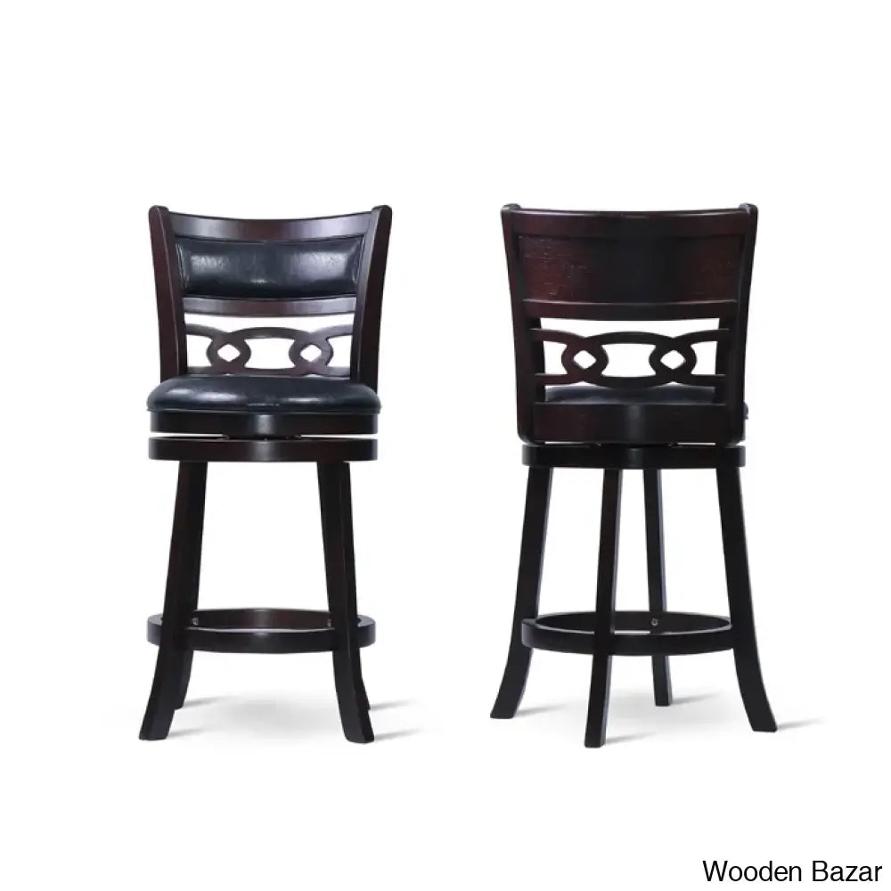 Scoggine Swivel Upholstered Counter And Bar Stool With Solid Wood Frame (Set Of 2) Black/Ebony /