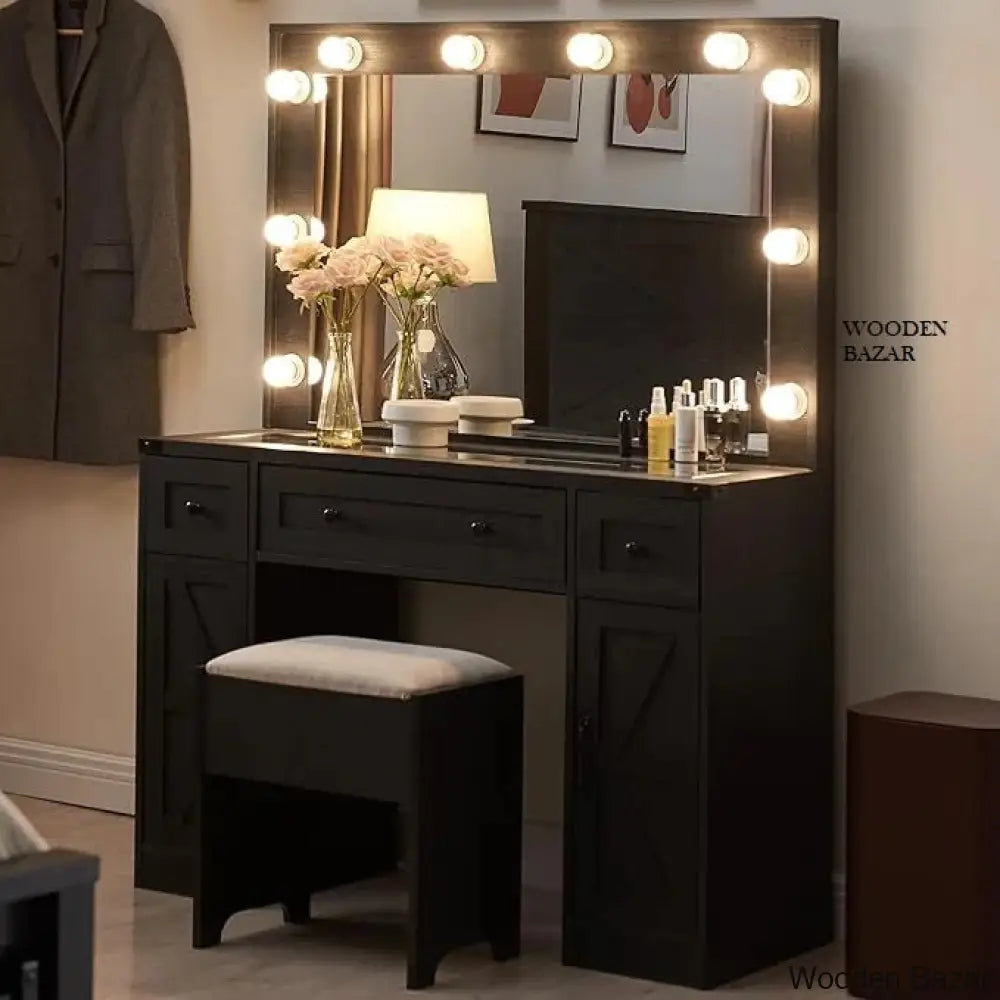 Scott Vanity Dressing Table With Mirror And Stool Black