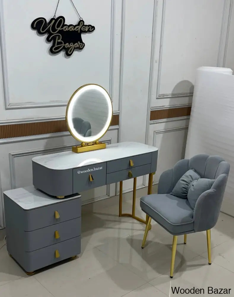 Sedanur Vanity Dressing Table With Chair Wooden Bazar