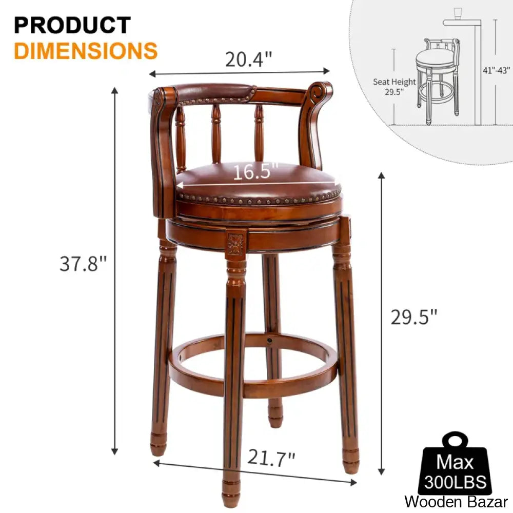 Seelamu Genuine Leather Swivel Wooden Counter And Bar Stool