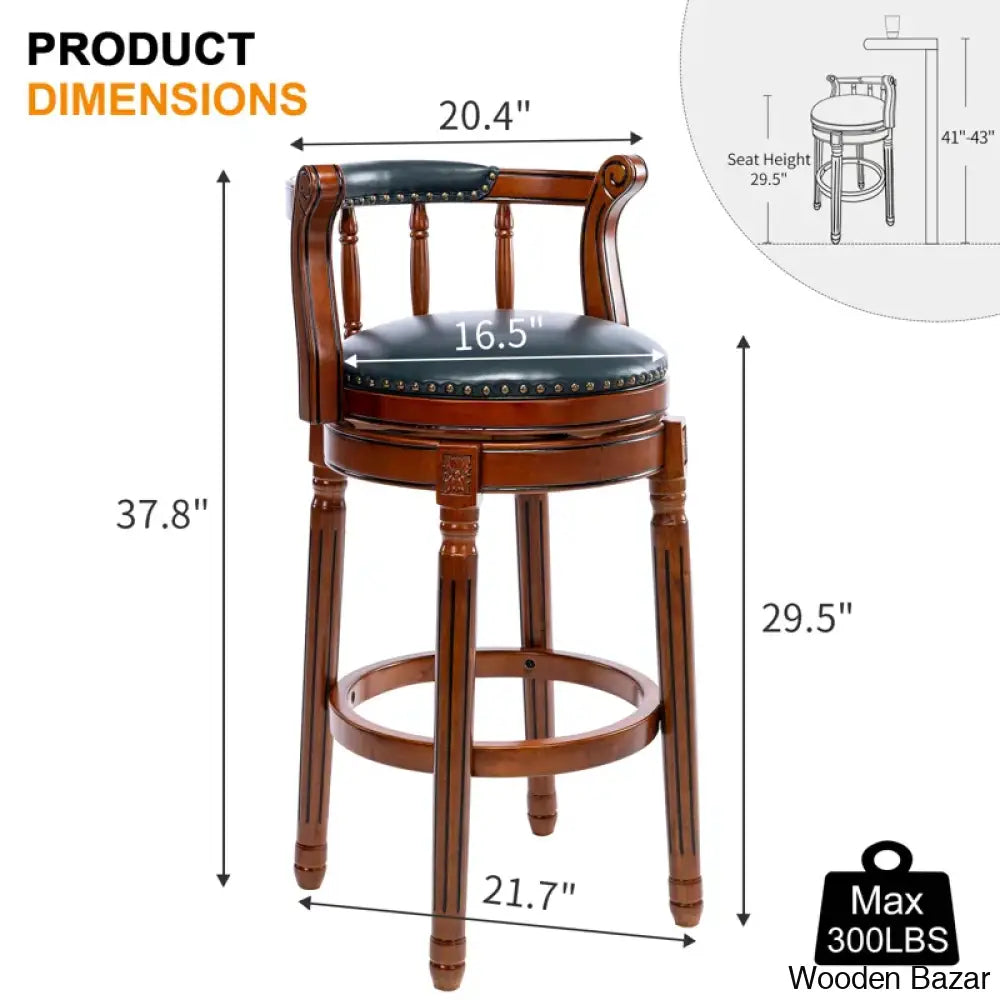 Seelamu Genuine Leather Swivel Wooden Counter And Bar Stool