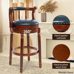 Seelamu Genuine Leather Swivel Wooden Counter And Bar Stool