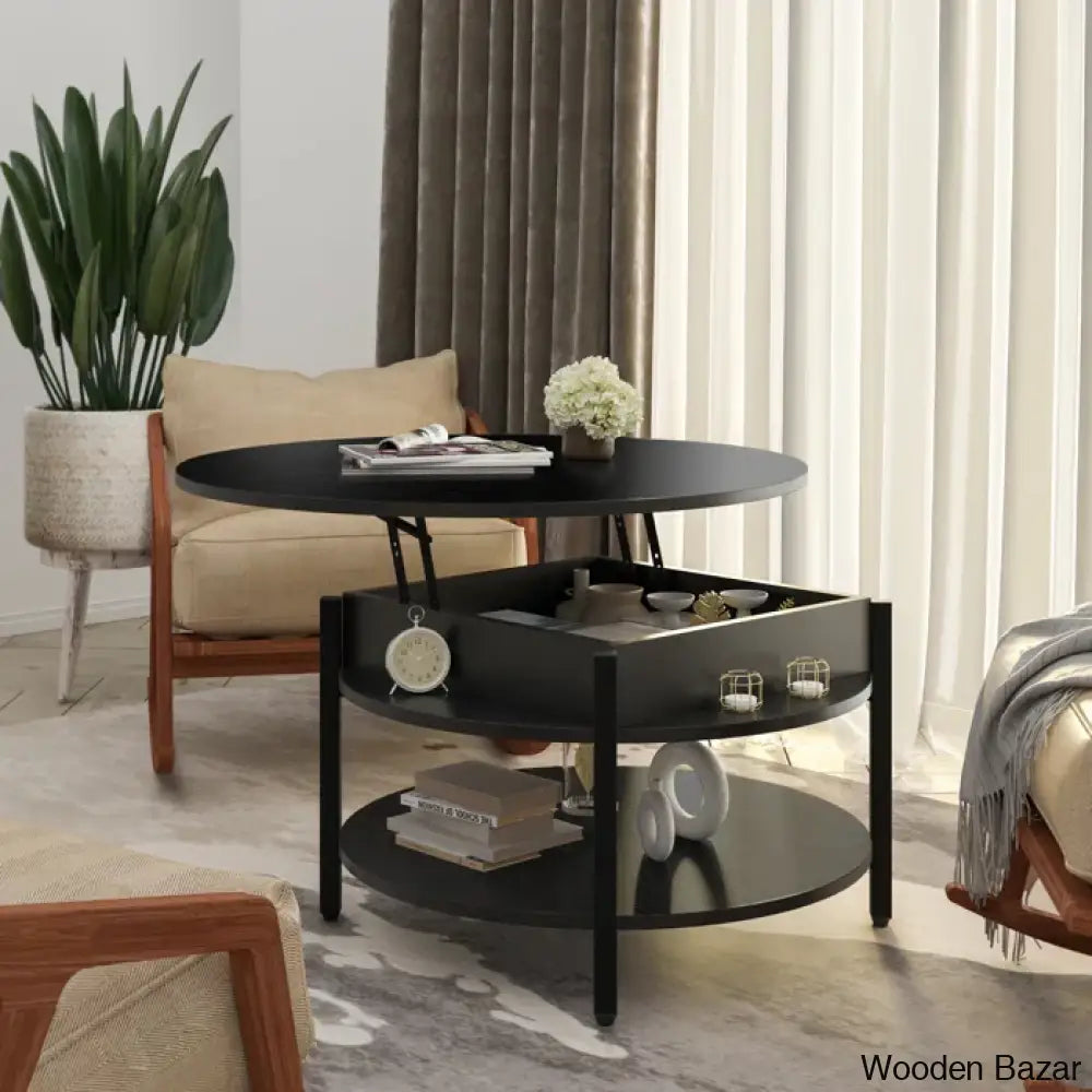 Sehjan Round Coffee Table With Storage Lift Top And Center