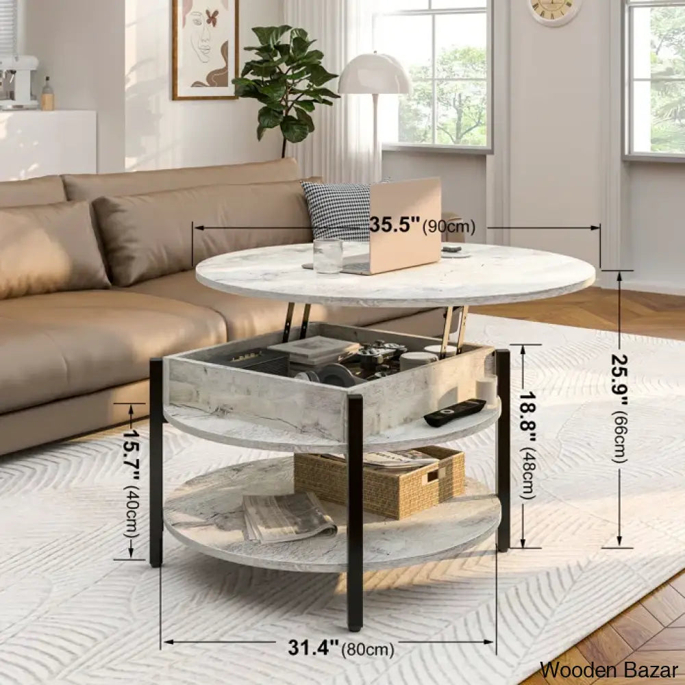 Sehjan Round Coffee Table With Storage Lift Top And Center