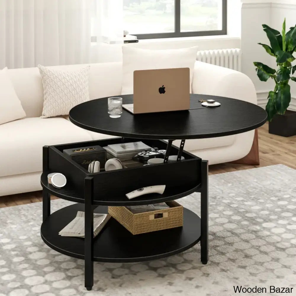 Sehjan Round Coffee Table With Storage Lift Top And Center