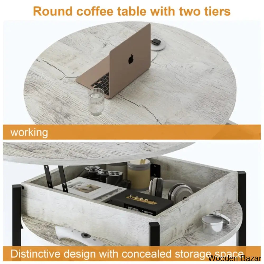 Sehjan Round Coffee Table With Storage Lift Top And Center