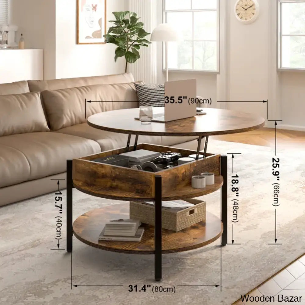 Sehjan Round Coffee Table With Storage Lift Top And Center