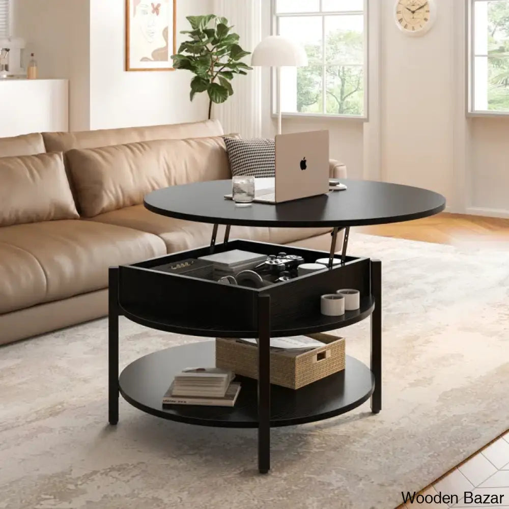 Sehjan Round Coffee Table With Storage Lift Top And Center