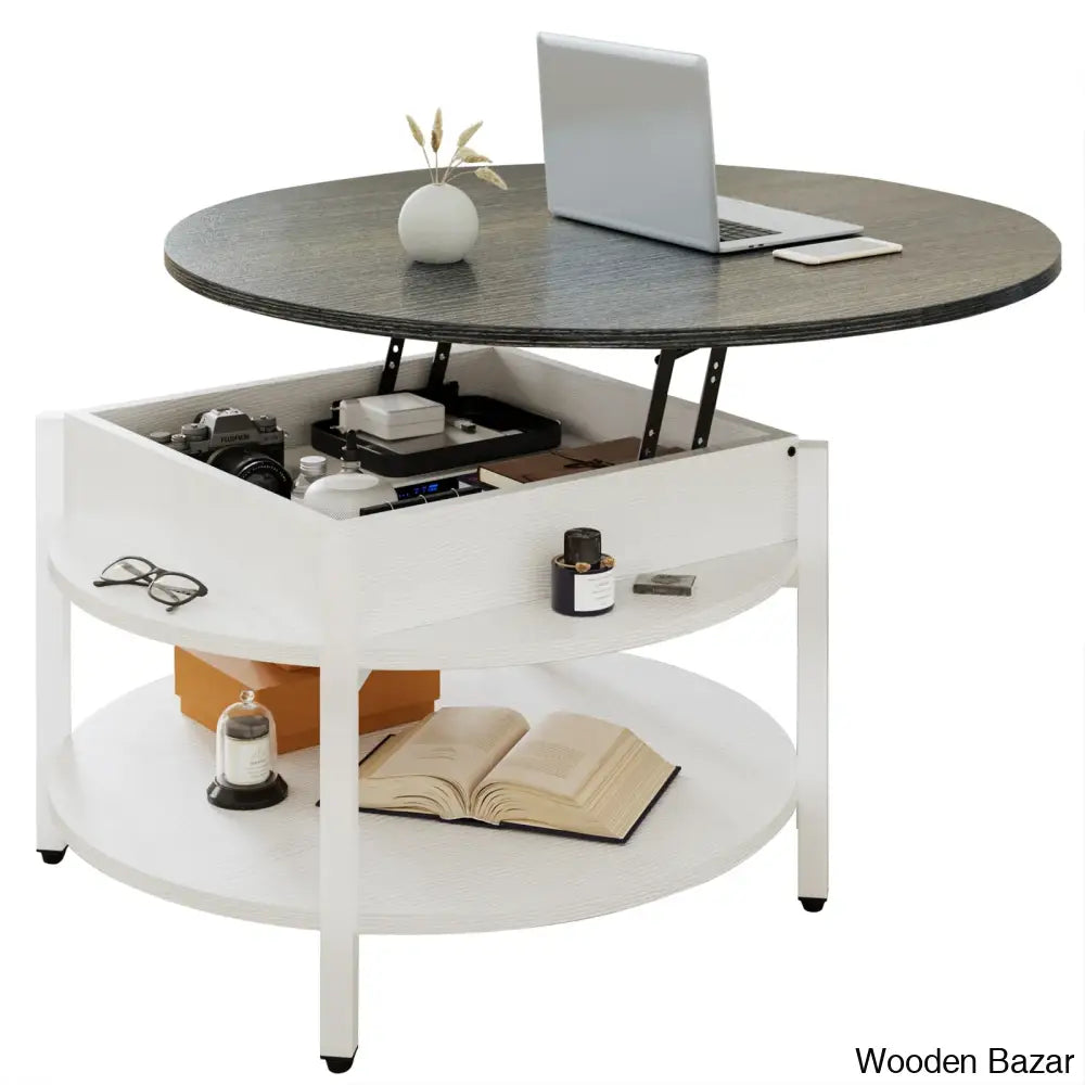 Sehjan Round Coffee Table With Storage Lift Top And Center