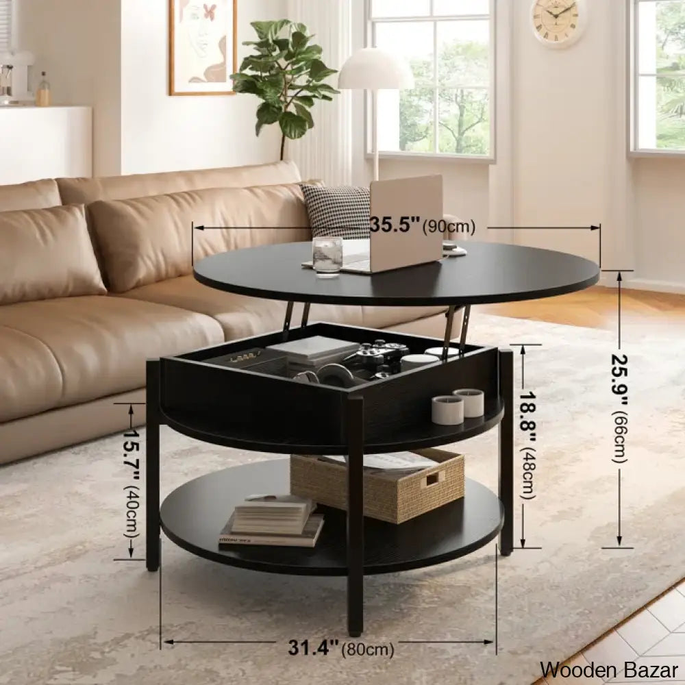 Sehjan Round Coffee Table With Storage Lift Top And Center