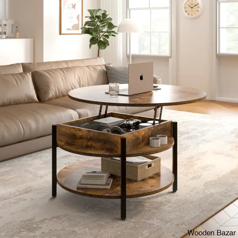 Sehjan Round Coffee Table With Storage Lift Top And Center