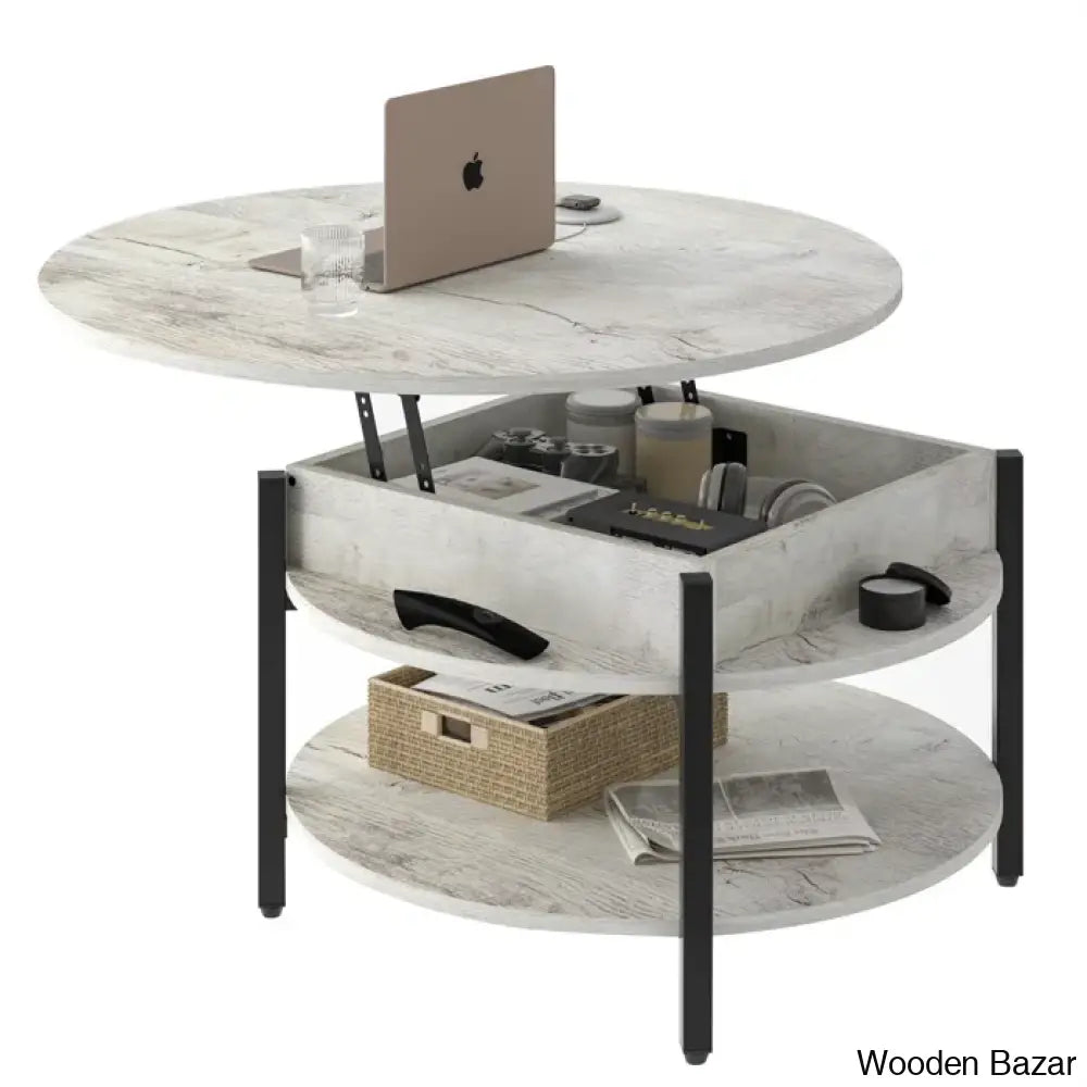 Sehjan Round Coffee Table With Storage Lift Top And Center