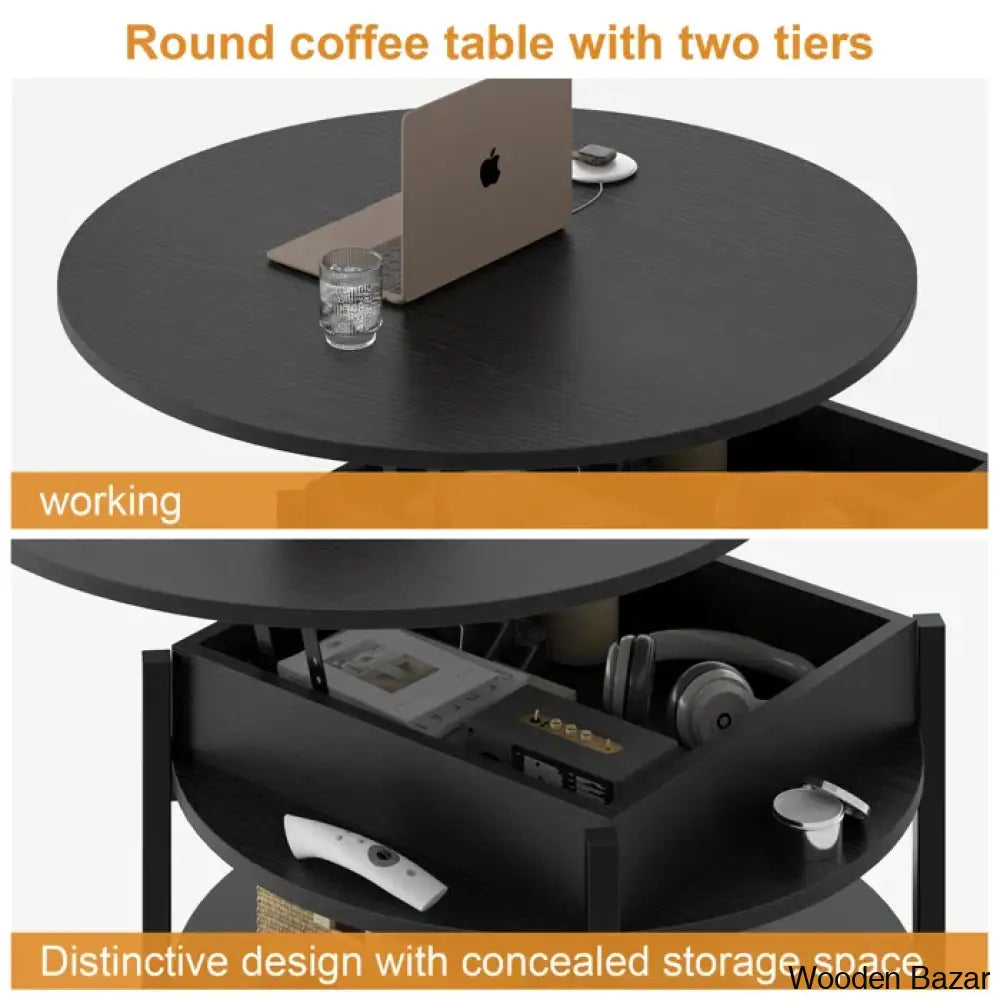 Sehjan Round Coffee Table With Storage Lift Top And Center