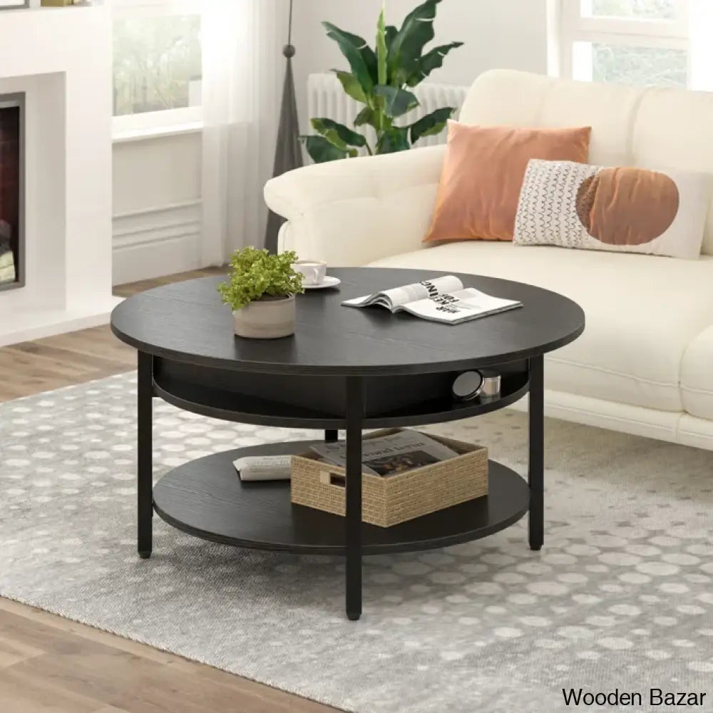 Sehjan Round Coffee Table With Storage Lift Top And Center Black