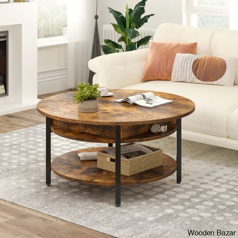 Sehjan Round Coffee Table With Storage Lift Top And Center Brown