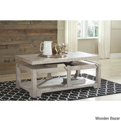 Seijav Solid Wood Coffee And Center Table White Wash