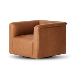 Aqaan Leather Swivel Chair - Wooden bazar