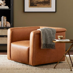 Aqaan Leather Swivel Chair - Wooden bazar