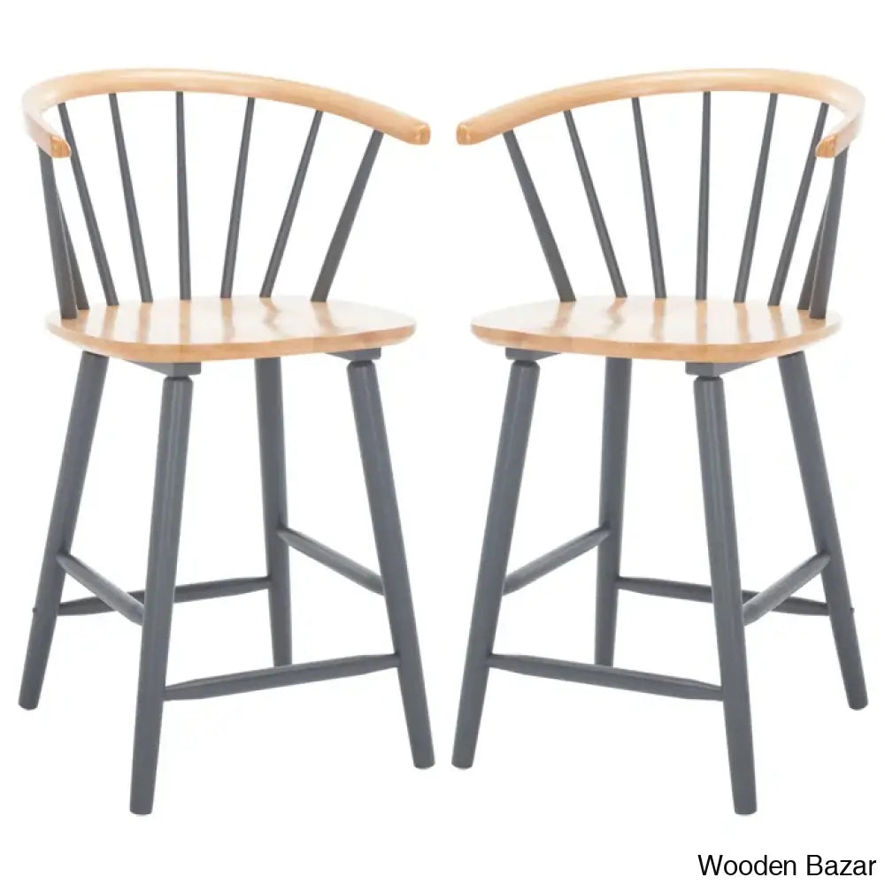 Sheffieldo Swivel Solid Wood Counter And Bar Stool (Set Of 2) Natural /Gray / Bar (29’’ Seat Height)