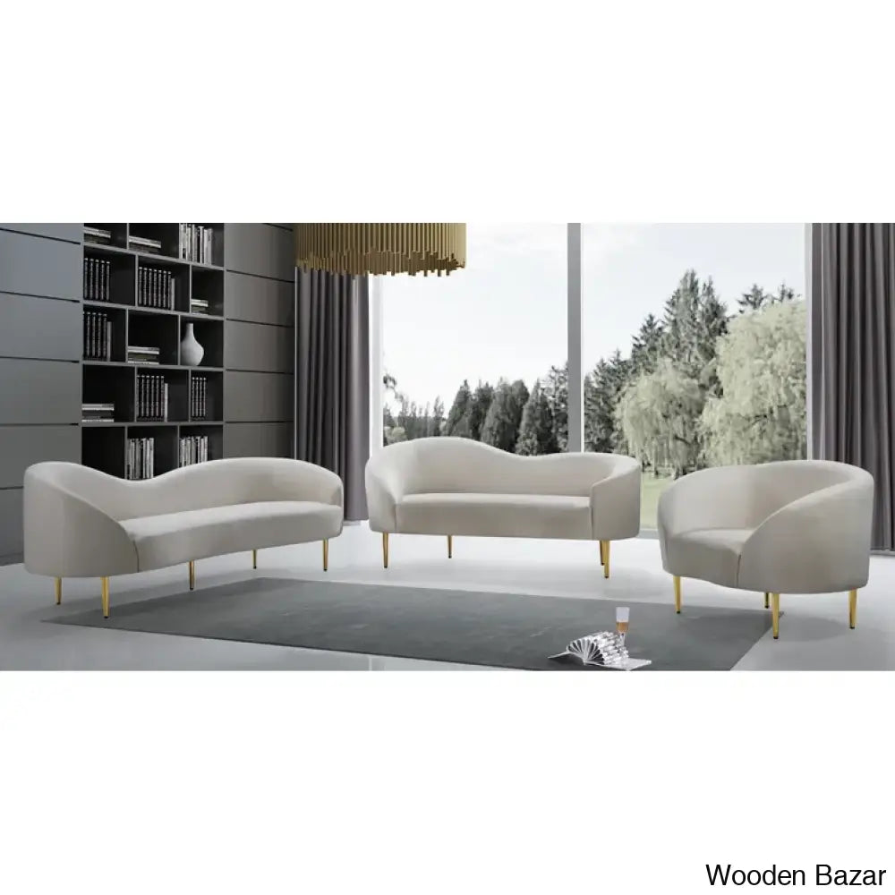 Velvet Curved 3 Seater Sofa-1