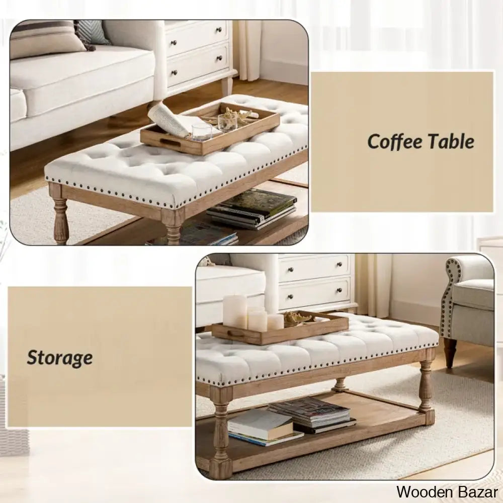 Simyy Tufted Rectangle Cocktail Ottoman With Storage Tray Coffee And Center Table