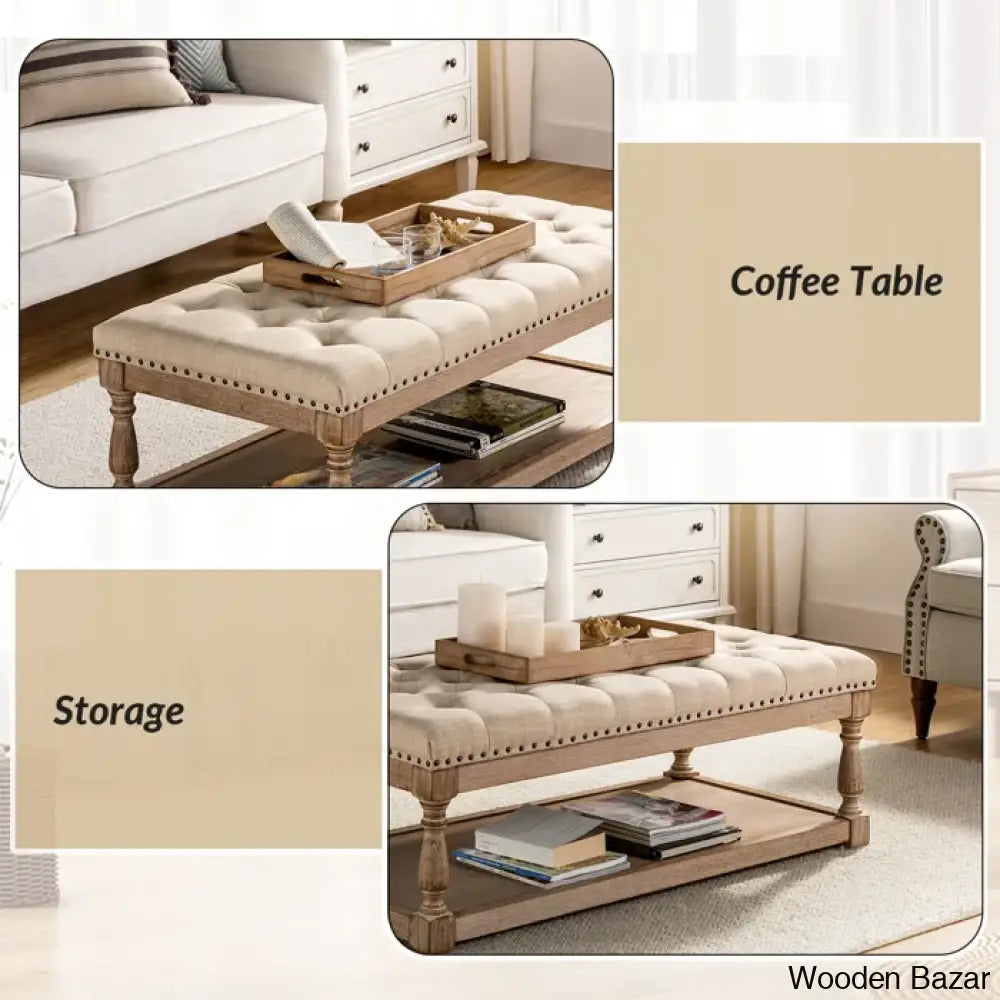 Simyy Tufted Rectangle Cocktail Ottoman With Storage Tray Coffee And Center Table