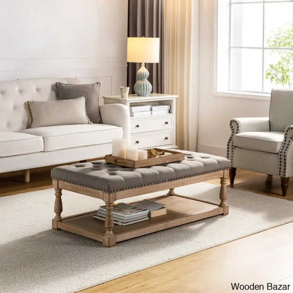 Simyy Tufted Rectangle Cocktail Ottoman With Storage Tray Coffee And Center Table