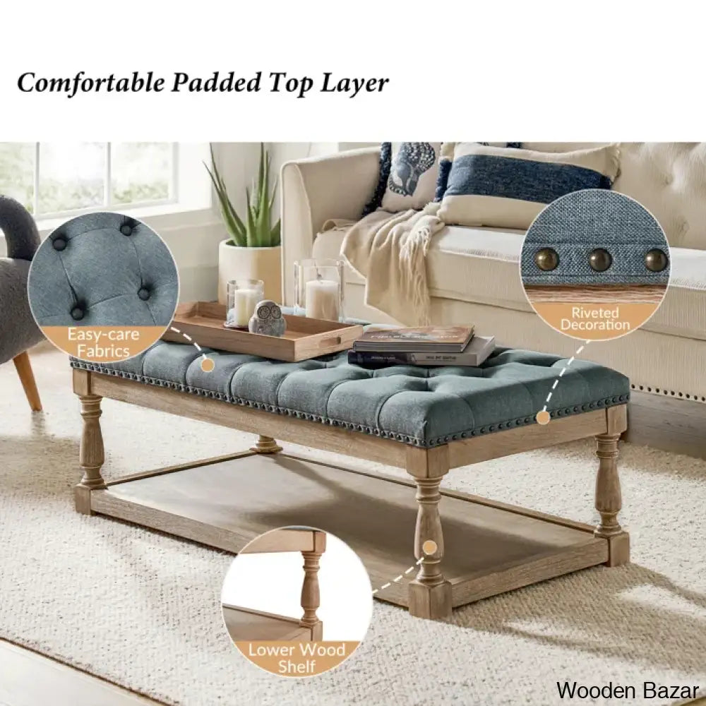 Simyy Tufted Rectangle Cocktail Ottoman With Storage Tray Coffee And Center Table