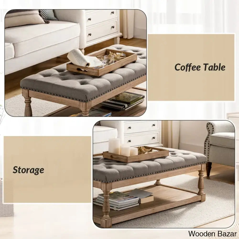 Simyy Tufted Rectangle Cocktail Ottoman With Storage Tray Coffee And Center Table