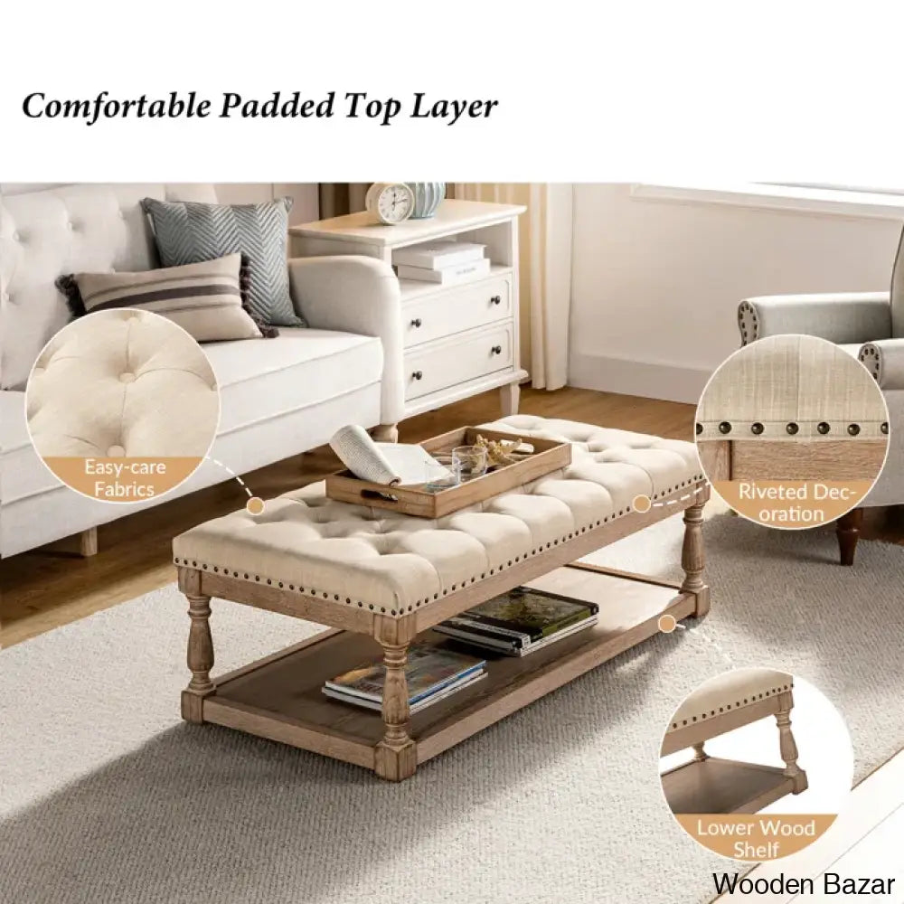 Simyy Tufted Rectangle Cocktail Ottoman With Storage Tray Coffee And Center Table