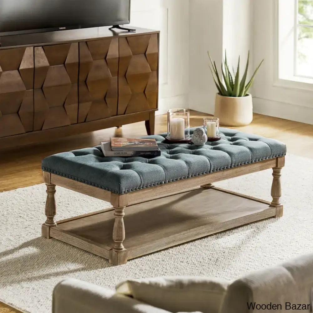 Simyy Tufted Rectangle Cocktail Ottoman With Storage Tray Coffee And Center Table